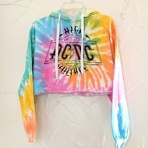 AC/DC‎ Tie-Dye Cropped Hoodie Women's Size Large Oversized Boxy Festival Skater